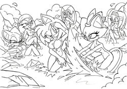 2d 6girls amy_rose anthro bat bird black_and_white blaze_the_cat breasts cream_the_rabbit echidna female female_only fur hedgehog interspecies line_art mammal mobian mobian_(species) mobian_bat monochrome monotreme multiple_females multiple_girls no_color nude rabbit rouge_the_bat sega sitting sonic_(series) sonic_adventure_2 sonic_riders sonic_the_hedgehog_(series) splash standing straight_hair swallow the_brave tikal_the_echidna wave_the_swallow