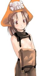 1girls breasts brown_eyes brown_hair cameltoe female flat_chest guilty_gear may_(guilty_gear) mizu nipples no_bra open_clothes open_shirt pantyhose pirate shirt skull_and_crossbones solo topless