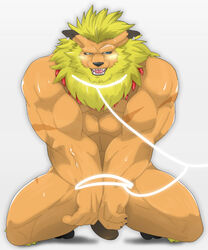 abs anthro bound debirobu digimon leomon male male_only mammal muscular nude pecs penis simple_background solo white_background