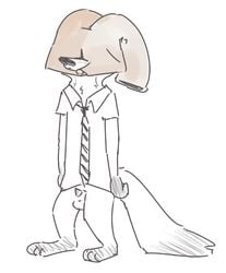 1boy 2017 anthro black_and_white canine clothed clothing disney fox male male_only mammal monochrome nick_wilde penis sheathe simple_background solo visiti zootopia