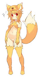 1girls ? animal_ears bare_shoulders beige_skin belly blonde_fur blonde_hair blush bottomless breasts color elbow_gloves female female_only fox_ears fur furry_tail gloves human moonlight_flower navel open_eyes pussy ragnarok_online raised_tail red_eyes revealing_clothes short_hair simple_background solo standing tail thighhighs tsuderou vulva white_background white_fur