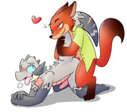 2boys anal anthro blush canine clothing disney duo erection fox furry gay lizard male male_only mammal neko3240 nick_wilde nude open_mouth penis reptile scalie sex simple_background smile tongue tongue_out yaoi zootopia