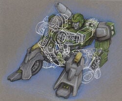 2boys alien autobot blue_eyes cannon cybertronian duo erection hi_res hound_(transformers) humanoid invisible living_machine machine male male_only male_penetrated male_penetrating mirage_(transformers) nude open_mouth penetration penis ranged_weapon riding robot sex sitting traditional_media_(artwork) transformers weapon wheels yaoi