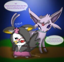 blush bondage bound clover_zidespeon eeveelution emolga espeon furry nintendo pokemon pokemon_(species) sex_toy soupcanz vibrator video_games zoey_the_emolga