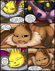 1boy 1girls 69_position ambiguous_gender anus black_border black_fur blush brown_eyes brown_fur canine closed_eyes comic cunnilingus eevee eeveelution english_text envy_(kuroodod) espeon fangs female feral fur furry greed_(kuroodod) half-closed_eyes interspecies jolteon kuroodod male multicolored_fur nintendo open_mouth oral original_character oversexed_eeveelutions page_69 pink_fur pokémon_(species) pokemon pokemon_gsc purple_eyes purple_fur pussy red_eyes sam_(kuroodod) sex sloth_(kuroodod) speech_bubble teeth text tongue tongue_out two_tone_fur umbreon vaginal_penetration video_games white_fur yellow_fur