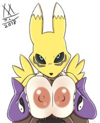 anthro breasts dark-skinned_male dark_skin digimon fellatio female human human_on_anthro interspecies male mammal meatboom mostly_nude oral paizuri pubes renamon sex sleeves straight