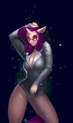 1girls 2015 anthro anthrofied arm_above_head armpits big_breasts breasts cleavage eosphorite equine eyewear female female_only friendship_is_magic furry glasses hand_on_head highres horn long_hair looking_at_viewer mammal my_little_pony nipples purple_eyes purple_hair pussy rarity_(mlp) simple_background smile solo straight_hair suit unicorn white_skin