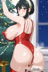 ai_generated anus_peek areolae ass ass_focus back_view big_ass big_breasts big_butt bubble_ass bubble_butt christmas erect_nipples hi_res high_resolution highres looking_at_viewer looking_back mirageart nipple_bulge nipples spy_x_family wide_hips yor_briar yor_forger