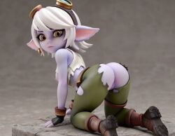 barely_visible_pussy breasts_out earrings female functionally_nude league_of_legends petite pointy_ears tagme torn_clothes tristana yellow_eyes