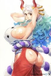 1girls ai_generated bare_arms big_ass big_breasts big_butt color female female_focus female_only horn huge_ass huge_breasts huge_butt large_breasts long_hair multicolored_hair one_piece orange_eyes priestofart sideboob simple_background solo solo_female solo_focus tagme tagme_(artist) tagme_(character) white_background yamato_(one_piece)