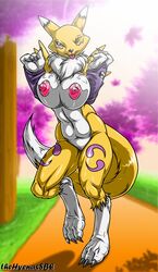 anthro breasts digimon excited nipples renamon smile thehyenassbe