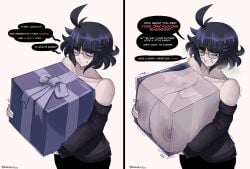 1girls 2024 2d_(artwork) big_breasts breasts emmarrgus female female_focus female_only gift glasses hidden_breasts huge_boobs huge_breasts keiko_(emmarrgus) looking_at_viewer original original_character present purple_hair purple_hair_female