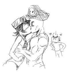 /ctt/ 1boy1girl bichosan bikini console-tan faceless_character faceless_male featureless_face gijinka humanization humanized kissing muscular_male pc-tan petite_female pirate_hat psp-tan sketch