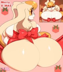 1girls 2024 anthro ass breasts christmas female female_focus female_only furry huge_ass looking_at_viewer looking_back milf sega sonic_(series) sonic_the_hedgehog_(series) text thick_ass vanilla_the_rabbit zaviel