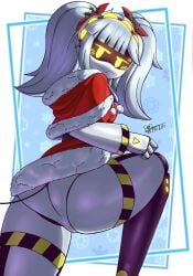 1girls ass big_ass big_thighs blush breasts christmas christmas_clothing christmas_outfit drone female female_focus female_only gigantic_ass gigantic_thighs huge_ass huge_thighs j_(murder_drones) looking_at_viewer medium_breasts murder_drones robot robot_girl rod_akihiro silver_hair tagme thick_hips thick_thighs twintails yellow_eyes