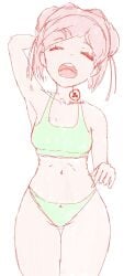 5_fingers bra closed_eyes doki_doki_literature_club eyes_closed graiionn mouth_open natsuki_(doki_doki_literature_club) open_mouth panties pink_hair thigh_gap thighs underwear yawning