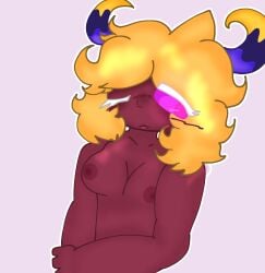 adult anthro anthrofied blonde_female blonde_hair blush breasts consensual dark-skinned_female dark_taranza dickgirl embarrassed_female embarrassed_nude_female female_focus female_only gijinka grabbing_own_hand headcanon headcanons horns implied_dickgirl kirby_(series) lipstick looking_back_at_viewer magenta_eyes medium_breasts mtf_crossgender nipples realistic_breast_size rule_63 short_hair spider staring_at_viewer tarantula taranza tits_out twitter_link white_eyelashes