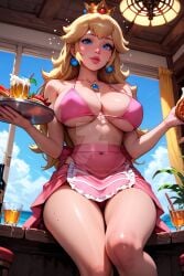 ai_generated apron big_breasts blonde_hair cleavage dress gloves long_hair mario_(series) naughtygirlsai princess_peach waitress waitress_outfit waitress_uniform