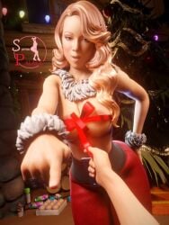 celebrity christmas christmas_clothing christmas_outfit christmas_tree facing_viewer famous fortnite gift_bow mariah_carey pointing_at_viewer slutty tagme topless topless_female