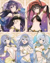 2d 2d_(artwork) 5girls arabian_clothes ass belly belly_button big_breasts breasts date_a_live edit izayoi_miku light-skinned_female long_hair looking_at_viewer medium_breasts takamiya_mio thighs tobiichi_origami tokisaki_kurumi yatogami_tohka