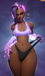 1girls 3d_(artwork) blizzard_entertainment clothed dark-skinned_female dark_skin female female_only latina latina_female mexican mexican_female overwatch overwatch_2 purple_hair smitty34 solo solo_female solo_focus sombra