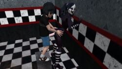 1boy1girl ass backboob big body breasts clothed crying_child_(fnaf) down eyes female five_nights_at_freddy's focus fuck_nights_at_frederika's hair hips huge large legs lying marionette_(fnaf) on only puppet_(fnaf) shake skin stomach straight thick thighs white wide