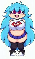 ai_generated arms_behind_back blue_eyes blue_hair blush boob_window busty choker chubby clothed croptop curvy female female friday_night_funkin friday_night_funkin_mod heart-shaped_pupils long_hair pixai purple_eyes shoes short_skirt skirt sky_(friday_night_funkin) skyblue skyblue_(friday_night_funkin) sleeveless solo thighhighs tongue_out white_background