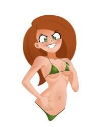 1girls anoneysnufftan bikini bust_portrait disney disney_channel evil_grin female female_only green_eyes kim_possible kimberly_ann_possible orange_hair smile solo swimsuit transparent_background upper_body waist_up