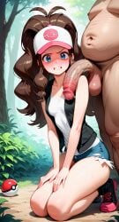 ai_generated defeated_heroine hilda_(pokemon) imminent_rape minishorts pokemon pokemon_bw pokemon_trainer thick_thighs ugly_bastard