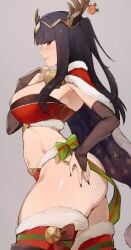 armor bikini bikini_armor black_hair black_nails breasts cape christmas fire_emblem fire_emblem_awakening fire_emblem_heroes long_glove long_hair musou_kataku nintendo profile swimsuit tagme tharja_(fire_emblem) thighhighs thighs