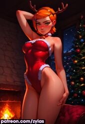 ai_generated ben_10 big_ass big_breasts christmas christmas_outfit gwen_tennyson gwen_tennyson_(classic) ryuuziken01 short_hair smile