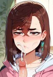 1boy 1boy1girl 1girls ai_generated asian asian_female asian_male ayase_momo blush blushing_at_viewer blushing_female bored bored_expression bored_sex brown_eyes brown_hair cum cumming cumshot cumshot_on_face dandadan disappointed disappointed_look disappointing disappointing_sex disgust disgusted disgusted_face disgusted_look earrings female green_earrings hoodie japanese_female japanese_male light-skinned_female light-skinned_male light_skin little_penis male male/female micro_penis pink_hoodie premature_cumshot premature_ejaculation premature_ejaculation_shaming premature_orgasm semen short_hair small_cock small_penis small_penis_humiliation sph takakura_ken_(okarun) weak weak_resistance white_hoodie