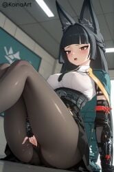 ai_generated ass black_hair blush body_blush brown_eyes catgirl female fingering from_below hoshimi_miyabi koinaart masturbation moaning shirt skirt stable_diffusion thighhighs zenless_zone_zero