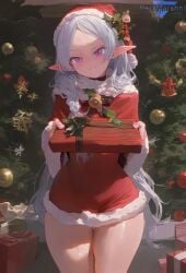 1girls ai_generated blush christmas christmas_clothing christmas_outfit elf elf_ears elf_female female female_focus female_only frieren frieren_beyond_journey's_end marshalperv pervmarshal purple_eyes silver_hair small_breasts solo solo_female solo_focus sousou_no_frieren sweat sweating tagme tagme_(artist) thick_thighs wide_hips xmas