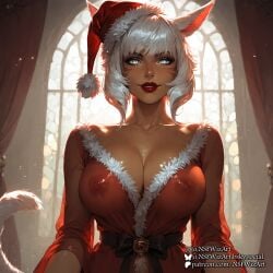 1female 1girls ai_generated alone bathrobe big_breasts breasts cat_ears cat_girl catgirl christmas christmas_clothing christmas_hat christmas_headwear christmas_outfit cleavage collarbone exposed_cleavage eye_contact eyeshadow female female_focus female_only final_fantasy final_fantasy_xiv girl holiday_clothing holidays miqo'te nipples nipples_visible_through_clothing nsfwizart red_bathrobe red_clothing red_lips red_lipstick red_topwear see-through see-through_clothing see-through_top see_through shasar smile smile_at_viewer smiling smiling_at_viewer solo solo_female solo_focus stable_diffusion tanned tanned_female tanned_girl tanned_skin technically_clothed visible_nipples white_hair y'shtola