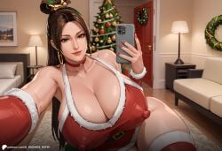 1girls ai_assisted ai_baddies ai_generated asian asian_female brown_eyes brown_hair cellphone christmas christmas_outfit christmas_tree cowboy_shot curvaceous curvy curvy_figure dark_hair fatal_fury gift holidays huge_breasts inside king_of_fighters large_breasts light-skinned_female looking_at_viewer mai_shiranui ninja patreon patreon_link patreon_logo patreon_url patreon_username santa_hat selfie smiling_at_viewer smirk thick voluptuous voluptuous_female