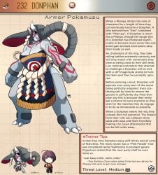 bbw chibi creature_index donphan elephant_ears elephant_trunk fangs generation_2_pokemon grey_skin human_on_humanoid kimono kinkymation large_breasts monster_girl pokemon pokemusu red_markings red_tattoo reference thick_thighs trunk_around_head