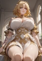 aglaea_(honkai:_star_rail) ai_generated big_breasts blonde_hair greek_clothes honkai:_star_rail hypet shiny shiny_skin short_hair tagme thick thick_ass thick_legs thick_thighs thighhighs thighs video_game_character wide_hips