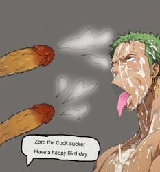 animated big_penis cock cum cum_in_mouth cumshot gay male male_only one_piece penis roronoa_zoro sucking