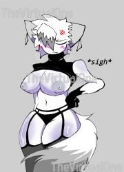 big_ass black_dress blush boobs furry original_character white_hair