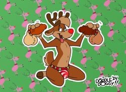 clothed clothing deer disembodied_penis doodledoggy genitals glowing group group_sex handjob hi_res horn jockstrap jockstrap_only kneeling male mammal new_world_deer non-human non-human_only penile penis pinup pose red_nose reindeer rudolph_the_red-nosed_reindeer sex skinny threesome tongue tongue_out toony topless trio underwear underwear_only