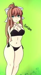 1female 1girls artist_name breasts cleavage doki_doki_literature_club green_eyes knotclown knotclown_99 long_hair monika_(doki_doki_literature_club) navel royalmcgun77