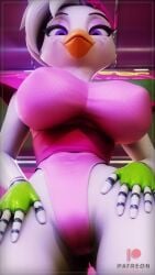 3d 3d_model big_breasts blackterio breasts chicken chicken_girl five_nights_at_freddy's five_nights_at_freddy's:_security_breach fnaf glamrock_chica_(fnaf) glamrock_chica_(mayosplash) gym_clothes gym_uniform looking_at_viewer looking_down_at_viewer mayosplash patreon pink_clothing purple_eyes scottgames solo steel_wool_studios white_body