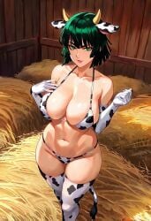 1girls ai_generated alternate_version_available cow_print_bikini female fubuki_(one-punch_man) johnbread one-punch_man solo