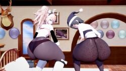 2girls 3d animated ass ass_focus ass_shake bed big_ass big_butt black_hair boots bottom_heavy bra bubble_butt caked_up christmas danganronpa dat_ass dumptruck_ass fat_ass female female_only flat_chest freckles freckles_on_ass grey_eyes huge_ass huge_butt hugeassfan indoors junko_enoshima koikatsu large_ass leggings light-skinned_female light_skin looking_at_viewer loop mukuro_ikusaba no_sound pink_hair round_ass santa_hat shiny_ass shiny_skin short_hair shorter_than_10_seconds sideboob sisters small_breasts sweat tagme thick_ass twerking twins twintails video wide_hips