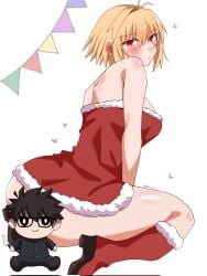 1girls alternate_version_available arcueid_brunestud ass ass_focus big_ass big_butt black_hair blonde_hair blush boots bubble_butt butt_focus christmas christmas_outfit glasses huge_ass huge_butt large_ass large_butt looking_at_viewer looking_back maz_515 melty_blood plushie sweat sweater thick thick_thighs tohno_shiki top_heavy tsukihime tsukihime_(remake) wide_hips