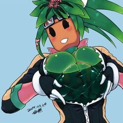 1:1 1girls areolae blaster_master blaster_master_zero blaster_master_zero_2 bodysuit breasts breasts_out bust busty erect_nipples female female_focus female_only gloves green_skin huge_breasts kanna_(blaster_master) mob_face nipple_bulge nipples overflowing_breasts plantie see-through see-through_bra solo solo_female tagme tsukudani_(coke-buta) tukudani unzipped_bodysuit watermelon_bra watermelon_nets