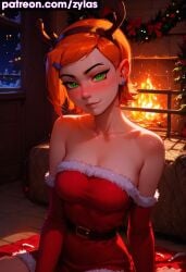 ai_generated ben_10 big_ass big_breasts christmas christmas_outfit gwen_tennyson gwen_tennyson_(classic) ryuuziken01 short_hair smile