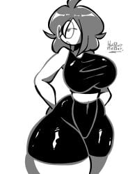 1girls 2026 breasts circular_glasses female female_only garlan_(haxxar) glasses haxxar oc original_character thighs white_background