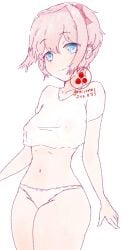 blue_eyes bow breasts doki_doki_literature_club graiionn hairbow panties red_bow sayori_(doki_doki_literature_club) see-through see-through_clothing see-through_top see_through see_through_clothing see_through_shirt thighs